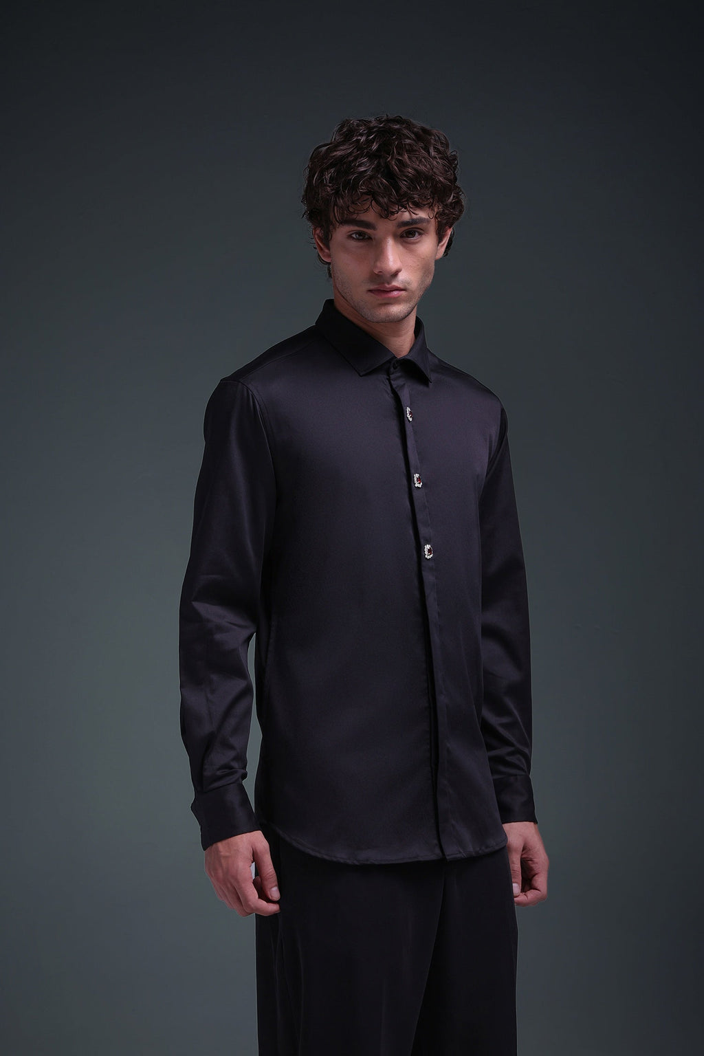Regal(Red Rhinestone) - Hand Embroidered Designer Shirt - Black