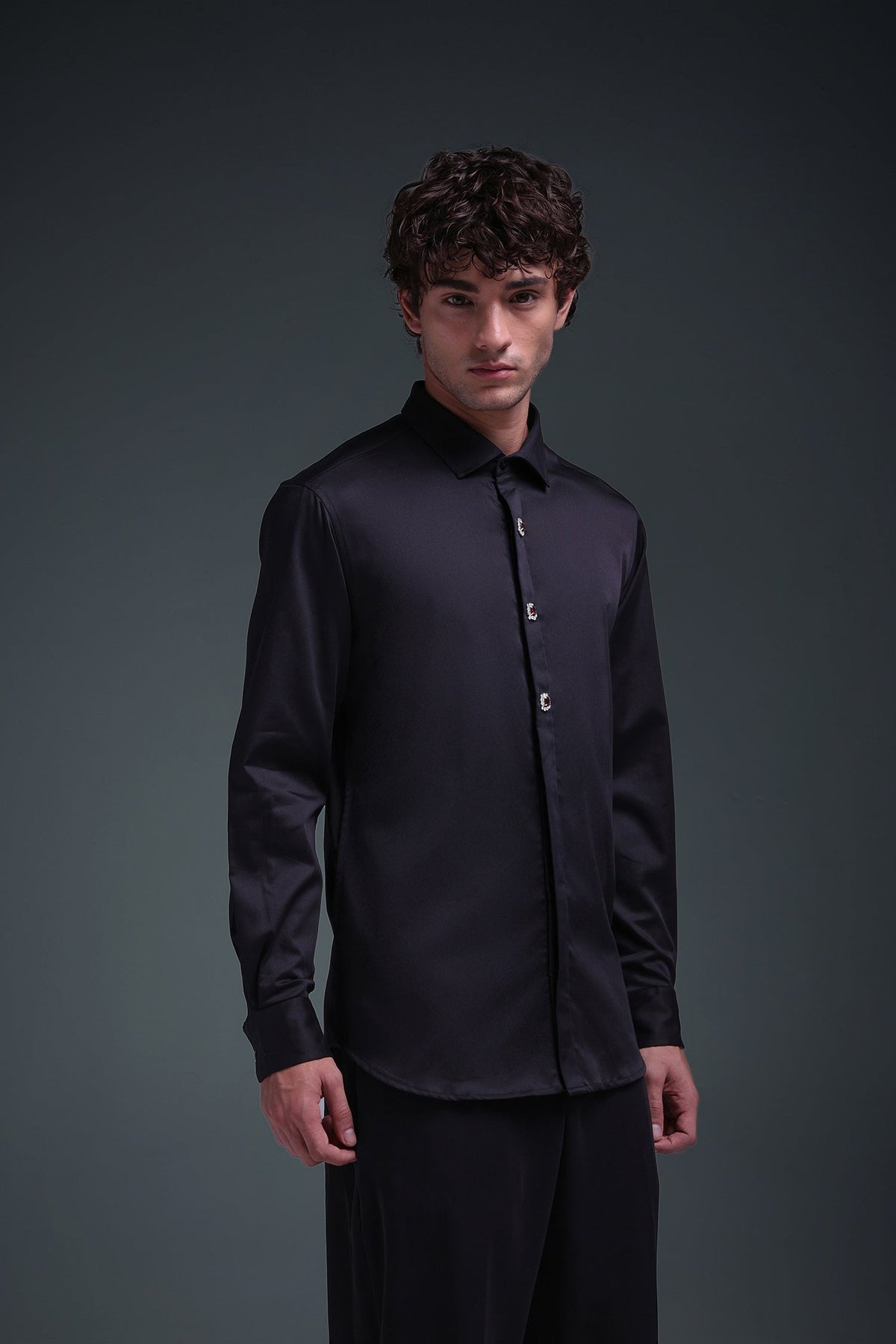Regal(Red Rhinestone) - Hand Embroidered Designer Shirt - Black
