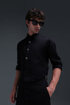 Regal(Red Rhinestone) - Hand Embroidered Designer Shirt - Black