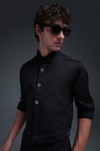 Regal(Red Rhinestone) - Hand Embroidered Designer Shirt - Black