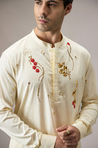 Cascade(Floral) - Hand Embroidered Designer Kurta - Ivory