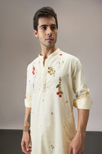 Cascade(Floral) - Hand Embroidered Designer Kurta - Ivory