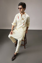 Cascade(Floral) - Hand Embroidered Designer Kurta - Ivory