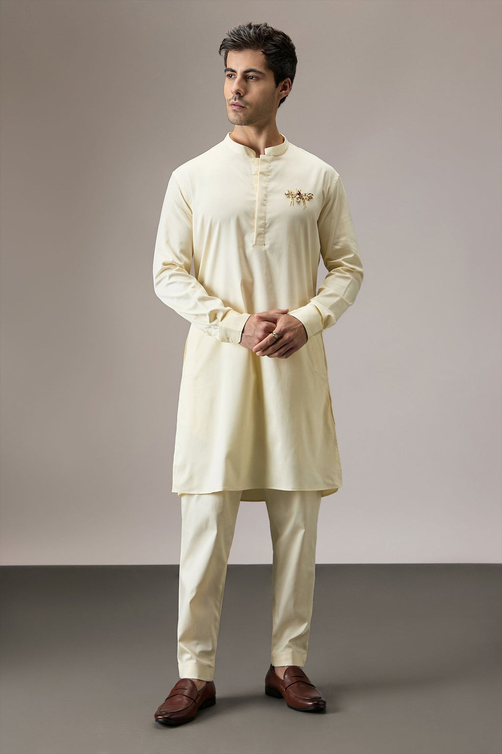 Wasp(Bee) - Hand Embroidered Designer Kurta - Ivory