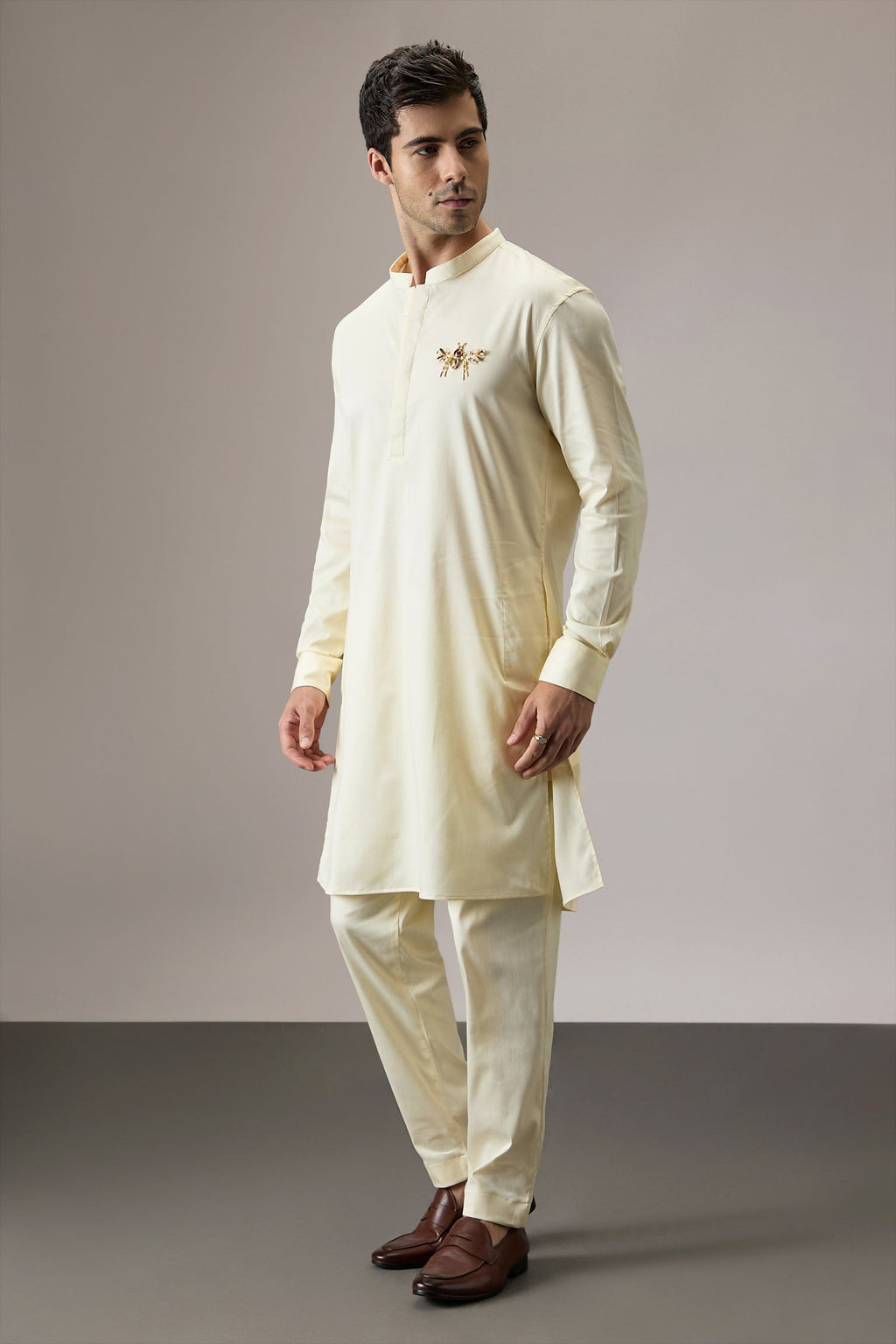 Wasp(Bee) - Hand Embroidered Designer Kurta - Ivory