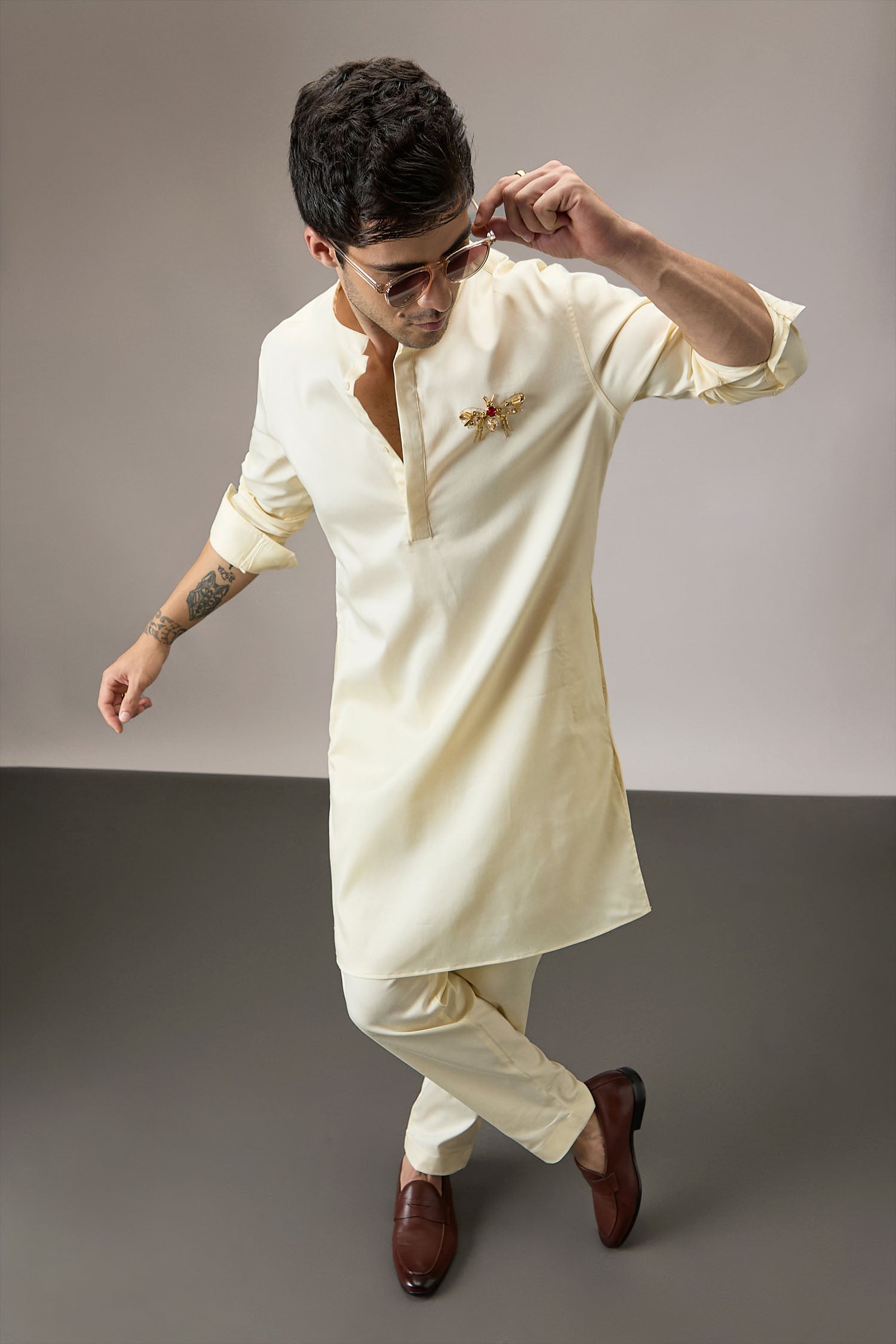 Wasp(Bee) - Hand Embroidered Designer Kurta - Ivory