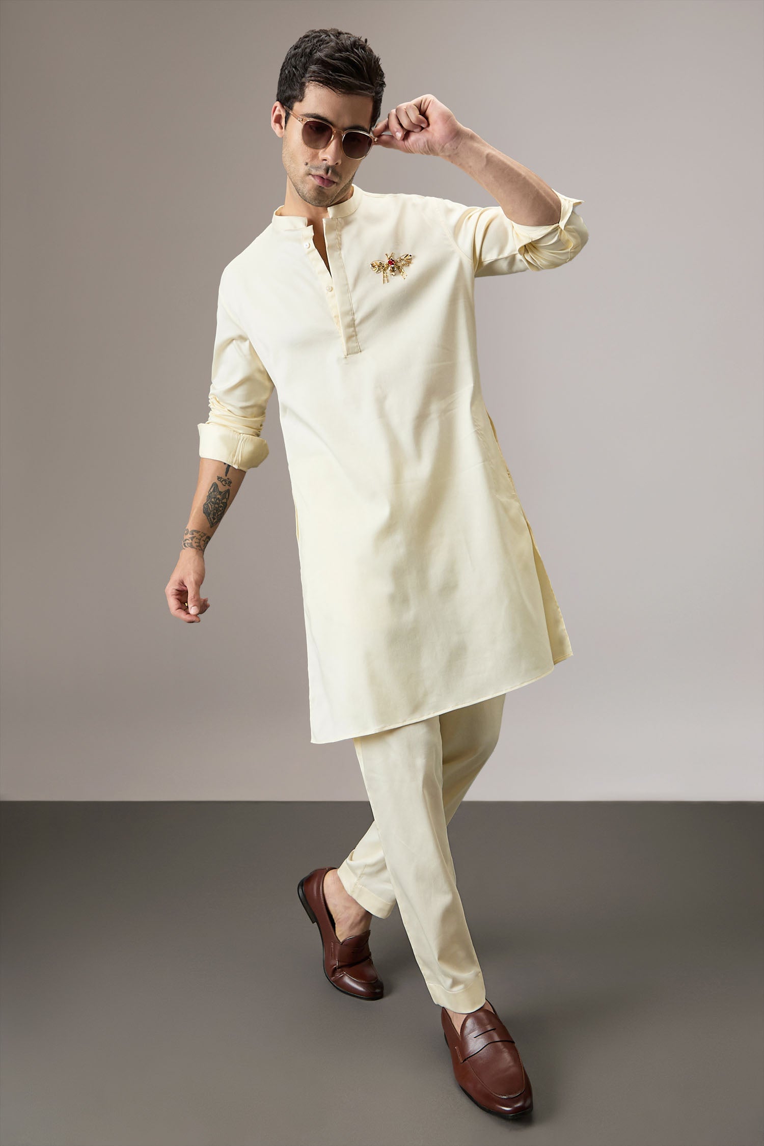 Wasp(Bee) - Hand Embroidered Designer Kurta - Ivory