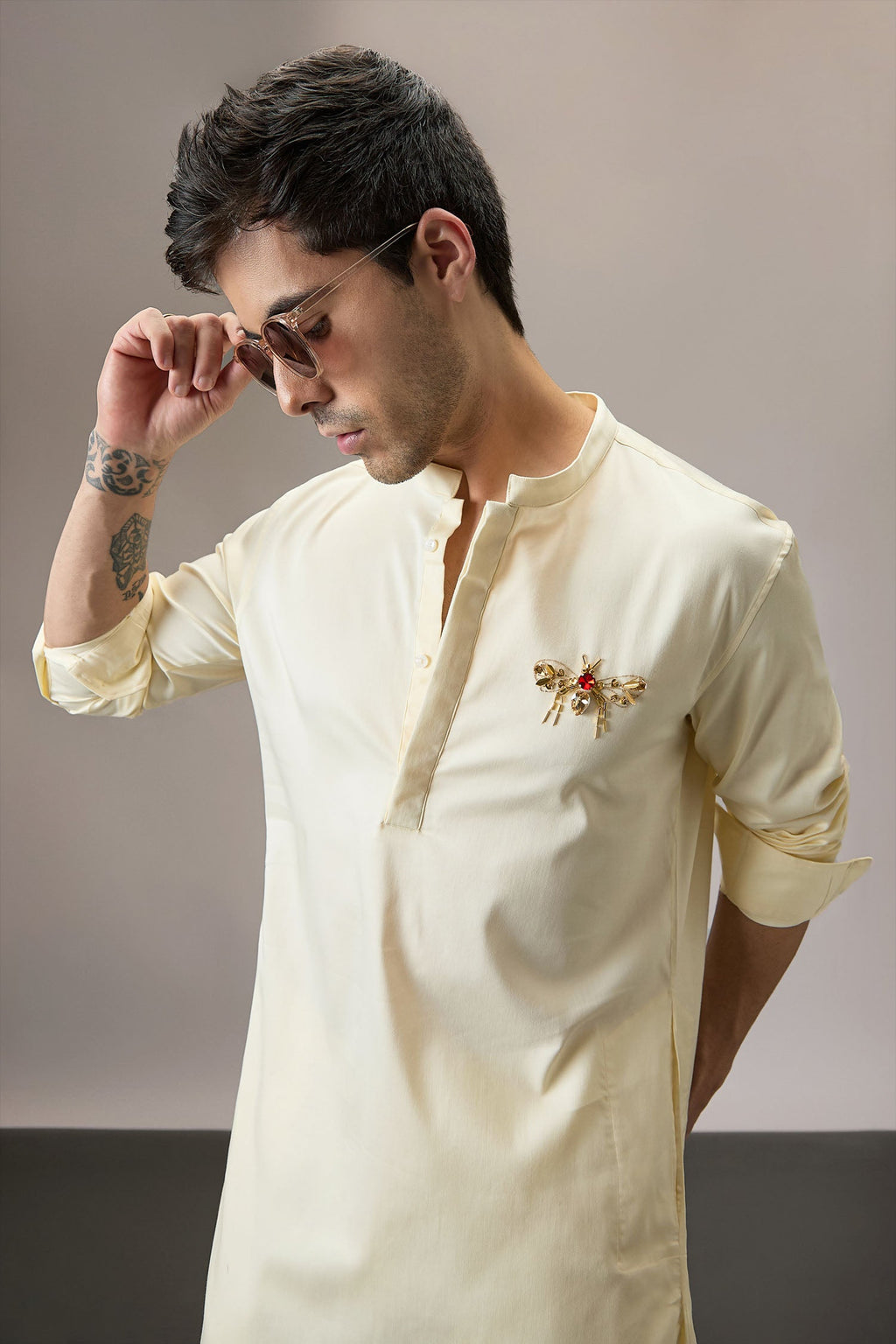 Wasp(Bee) - Hand Embroidered Designer Kurta - Ivory