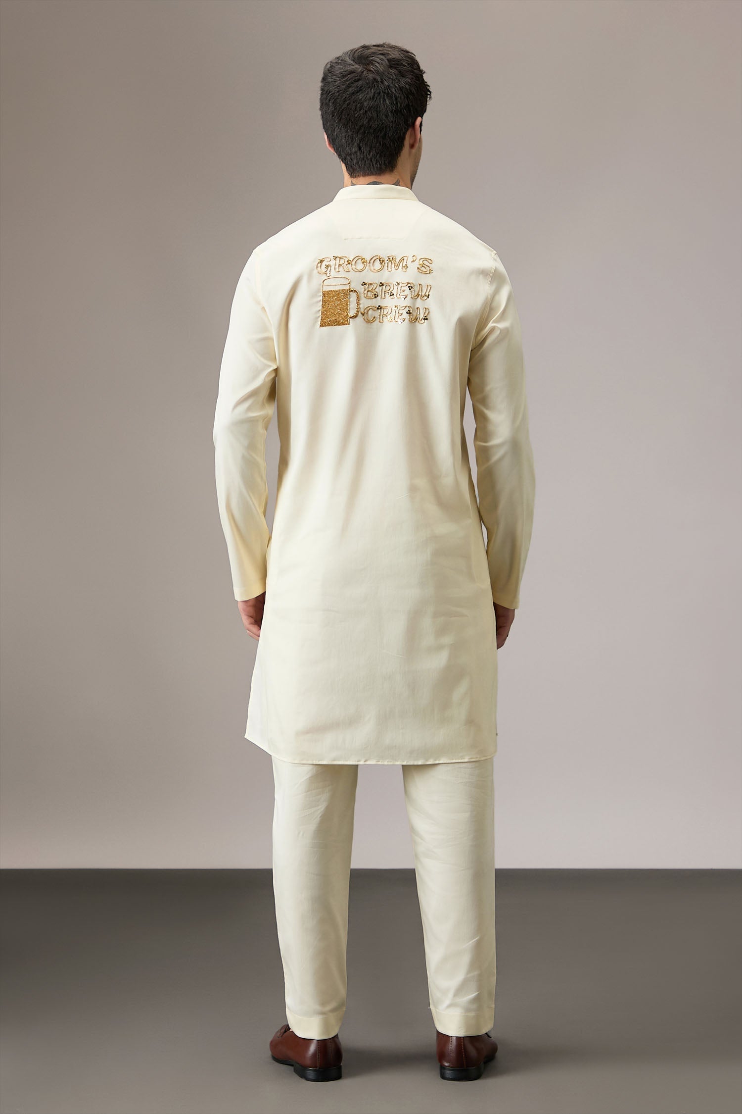 Grooms Crew - Hand Embroidered Designer Kurta - Ivory