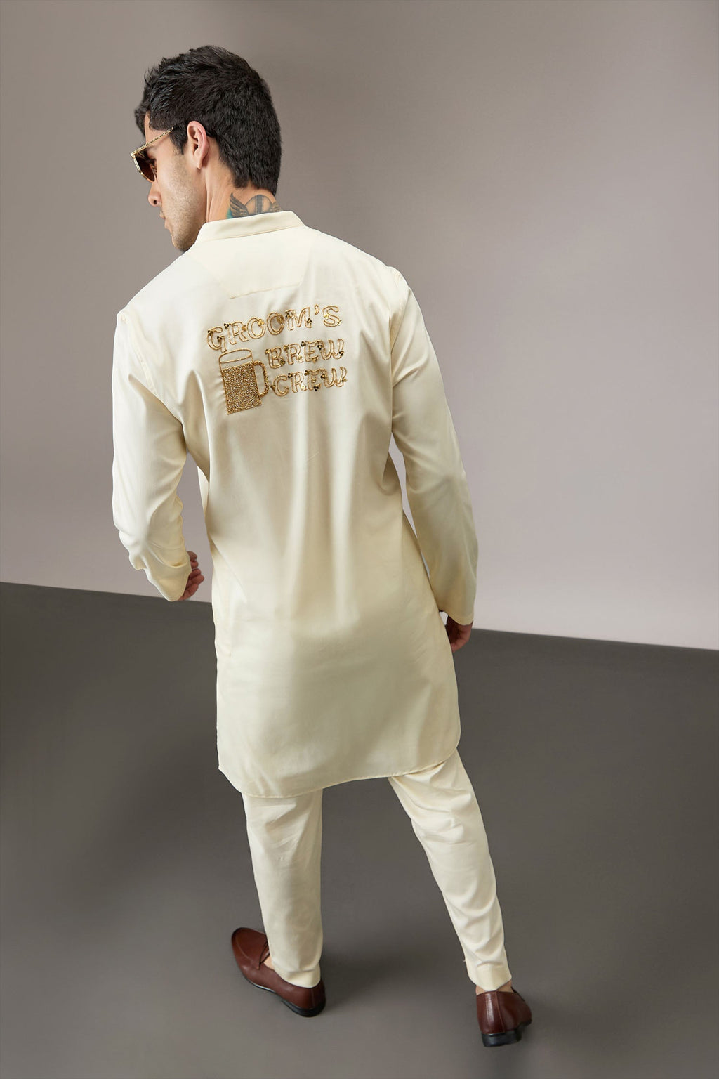 Grooms Crew - Hand Embroidered Designer Kurta - Ivory
