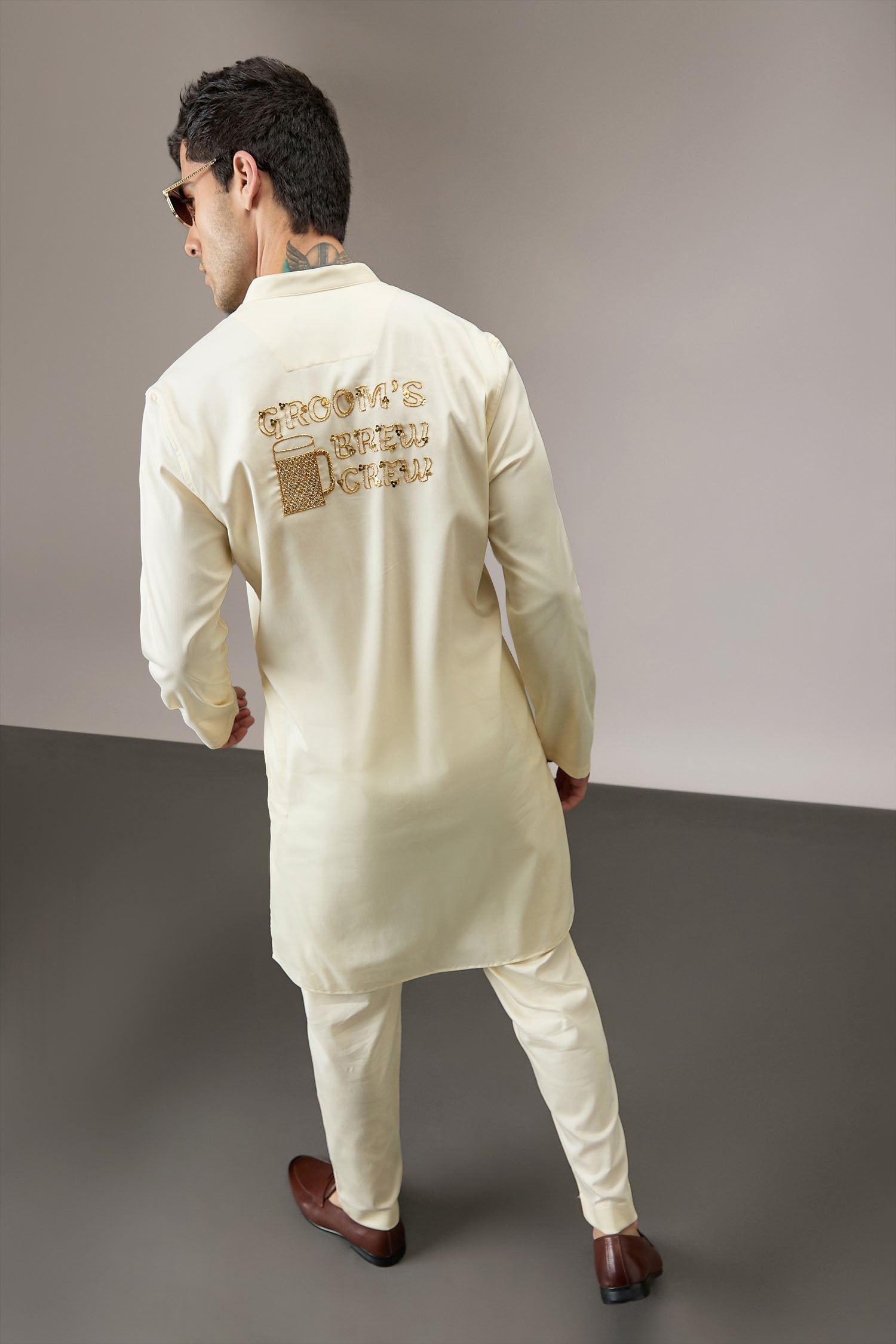 Grooms Crew - Hand Embroidered Designer Kurta - Ivory