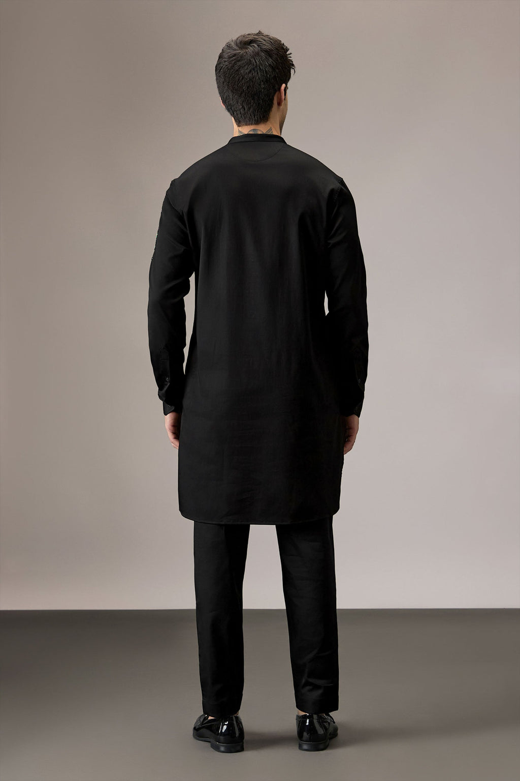 Roiling(Ocean) - Hand Embroidered Designer Kurta - Black