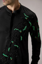 Roiling(Ocean) - Hand Embroidered Designer Kurta - Black