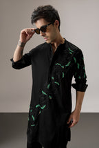 Roiling(Ocean) - Hand Embroidered Designer Kurta - Black