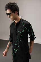 Roiling(Ocean) - Hand Embroidered Designer Kurta - Black