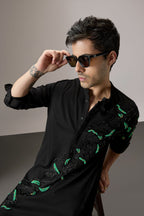Roiling(Ocean) - Hand Embroidered Designer Kurta - Black