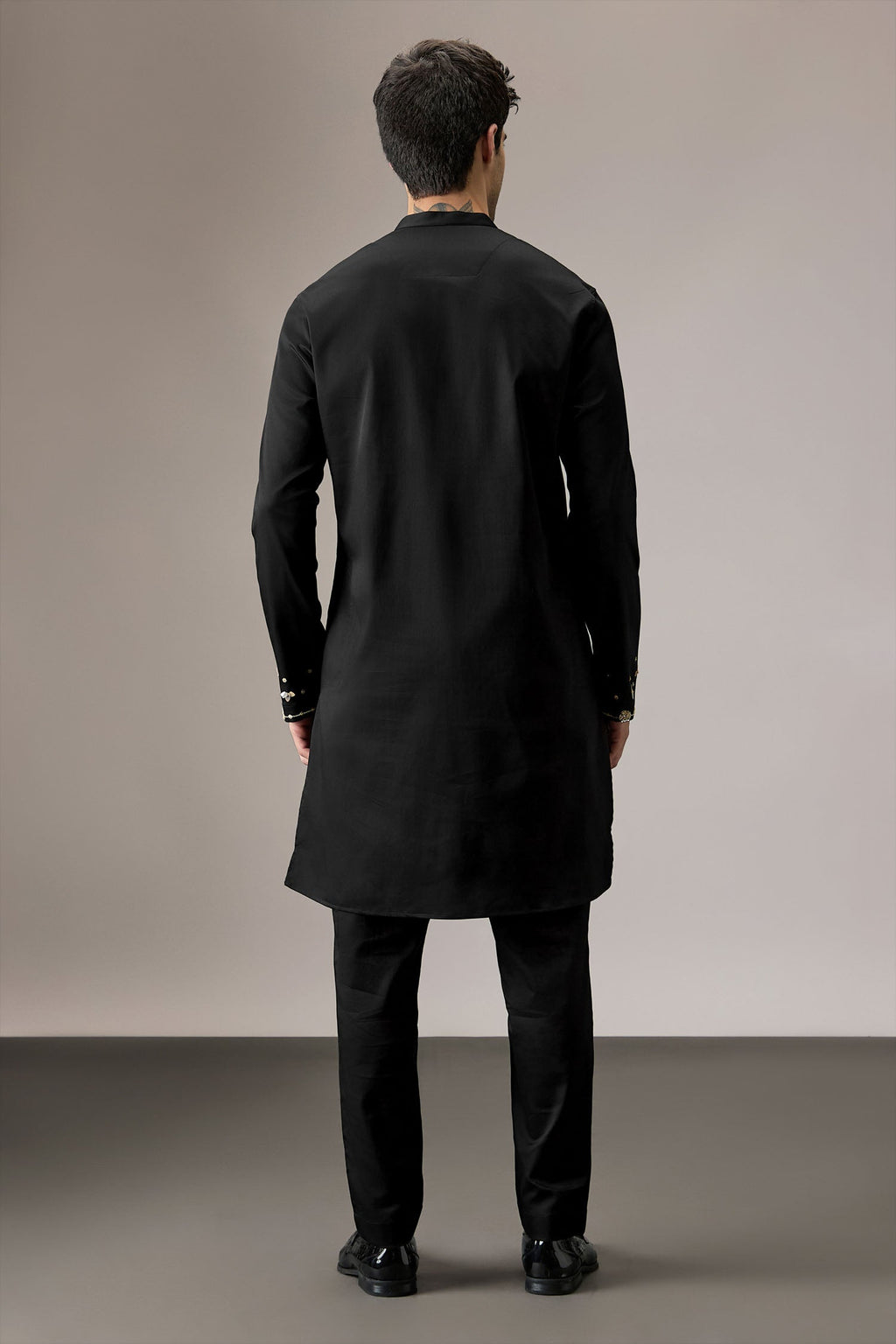 Poe(Peacock) - Hand Embroidered Designer Kurta - Black