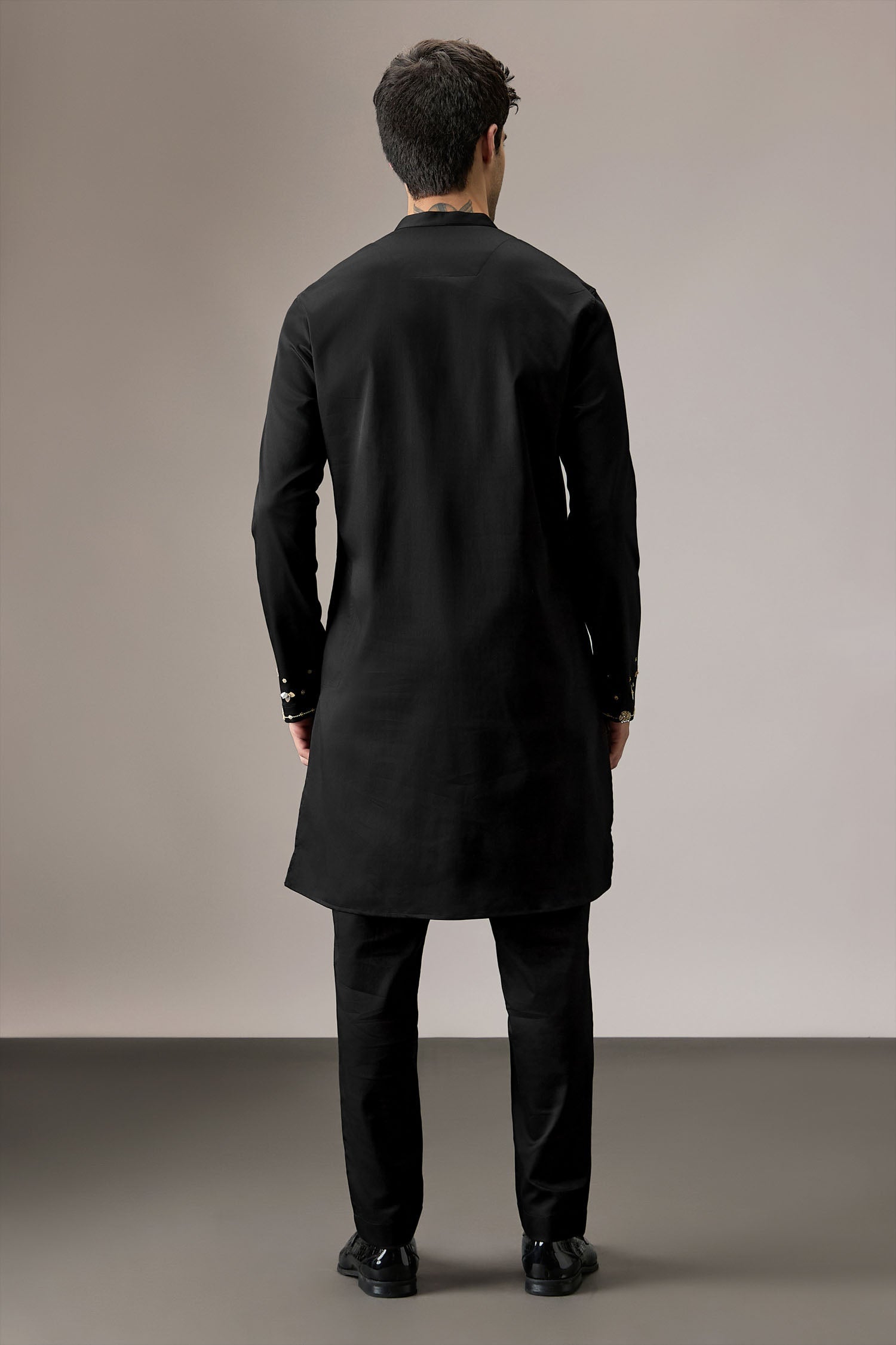 Poe(Peacock) - Hand Embroidered Designer Kurta - Black