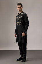 Poe(Peacock) - Hand Embroidered Designer Kurta - Black