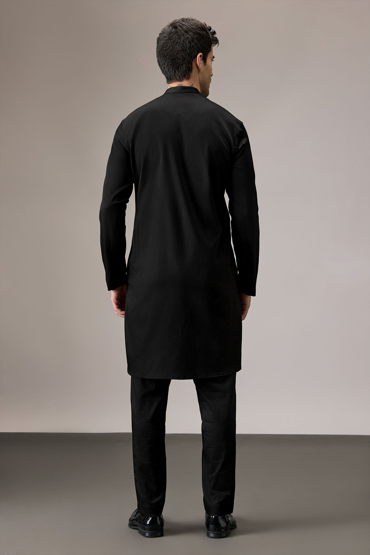 Indan(Floral) - Hand Embroidered Designer Kurta - Black