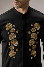 Indan(Floral) - Hand Embroidered Designer Kurta - Black