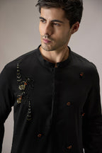 Lush All-over(Floral) - Hand Embroidered Designer Kurta - Black