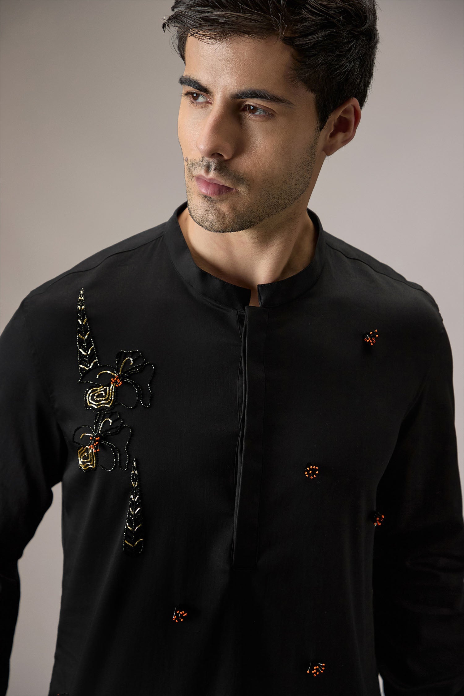 Lush All-over(Floral) - Hand Embroidered Designer Kurta - Black