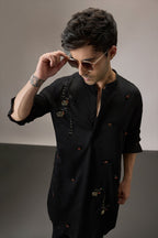 Lush All-over(Floral) - Hand Embroidered Designer Kurta - Black