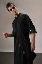 Lush All-over(Floral) - Hand Embroidered Designer Kurta - Black