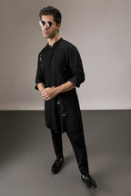 Lush All-over(Floral) - Hand Embroidered Designer Kurta - Black