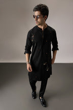 Lush All-over(Floral) - Hand Embroidered Designer Kurta - Black