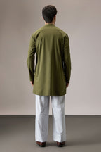 Tinsel(All Over) - Hand Embroidered Designer Kurta - Olive