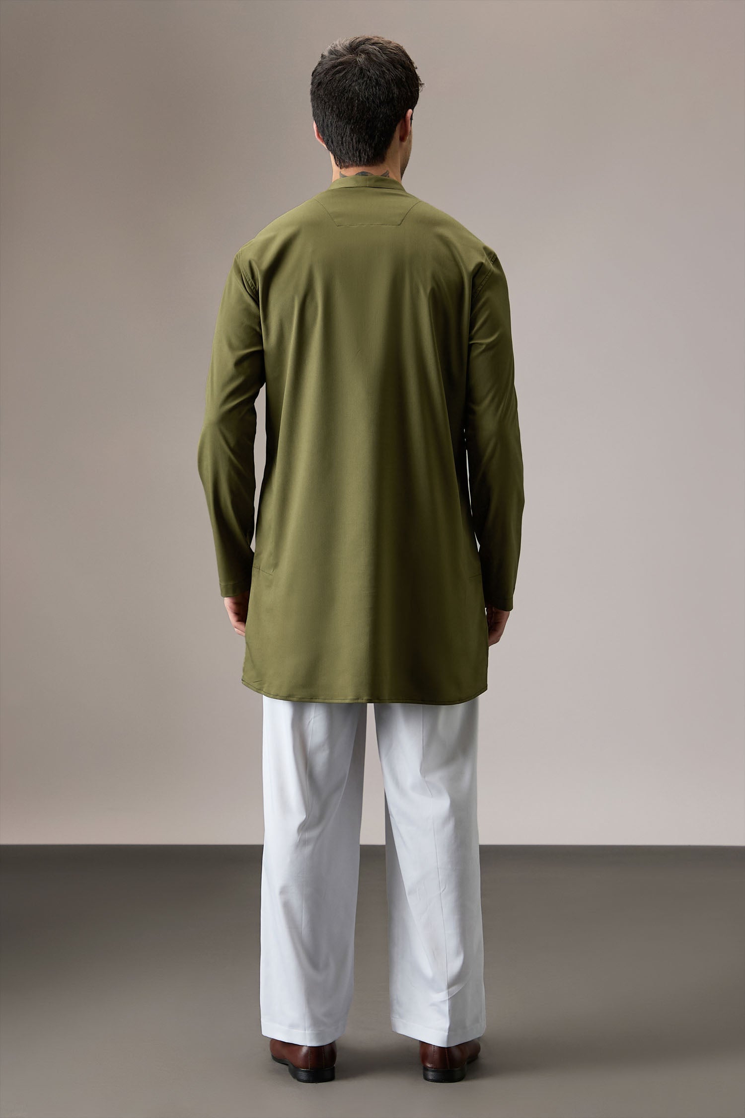 Tinsel(All Over) - Hand Embroidered Designer Kurta - Olive