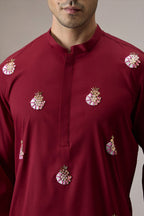 Glint (All Over) - Hand Embroidered Designer Kurta - Burgundy