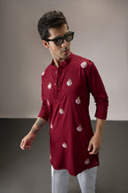 Glint (All Over) - Hand Embroidered Designer Kurta - Burgundy