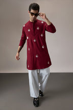 Glint (All Over) - Hand Embroidered Designer Kurta - Burgundy