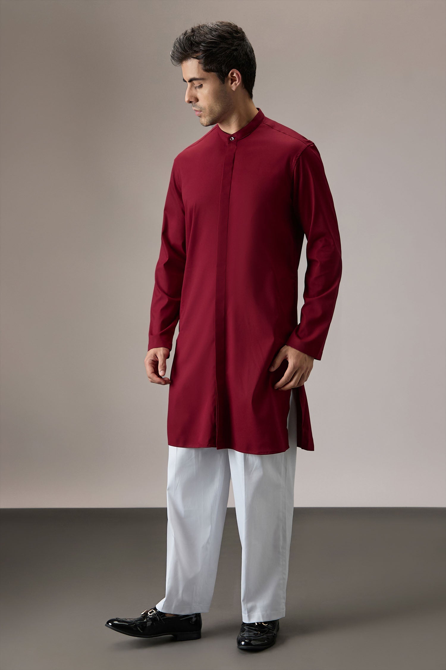 Grooms Crew - Hand Embroidered Designer Kurta - Burgundy