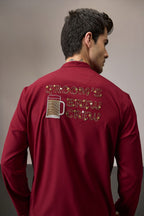 Grooms Crew - Hand Embroidered Designer Kurta - Burgundy