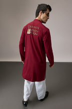 Grooms Crew - Hand Embroidered Designer Kurta - Burgundy