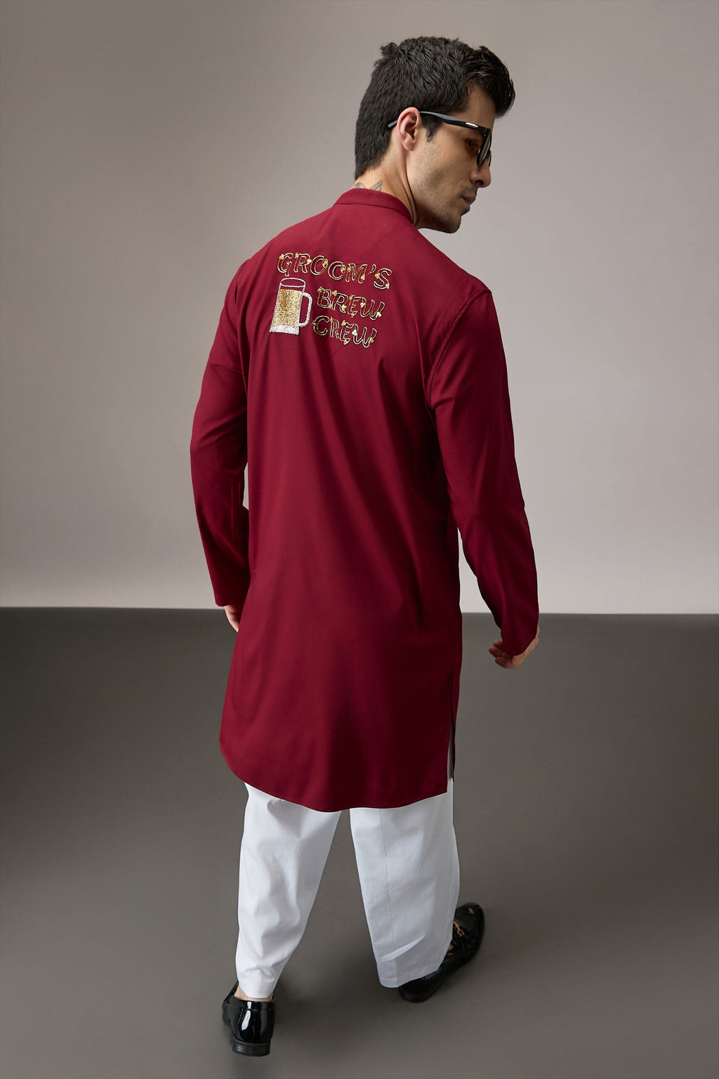 Grooms Crew - Hand Embroidered Designer Kurta - Burgundy