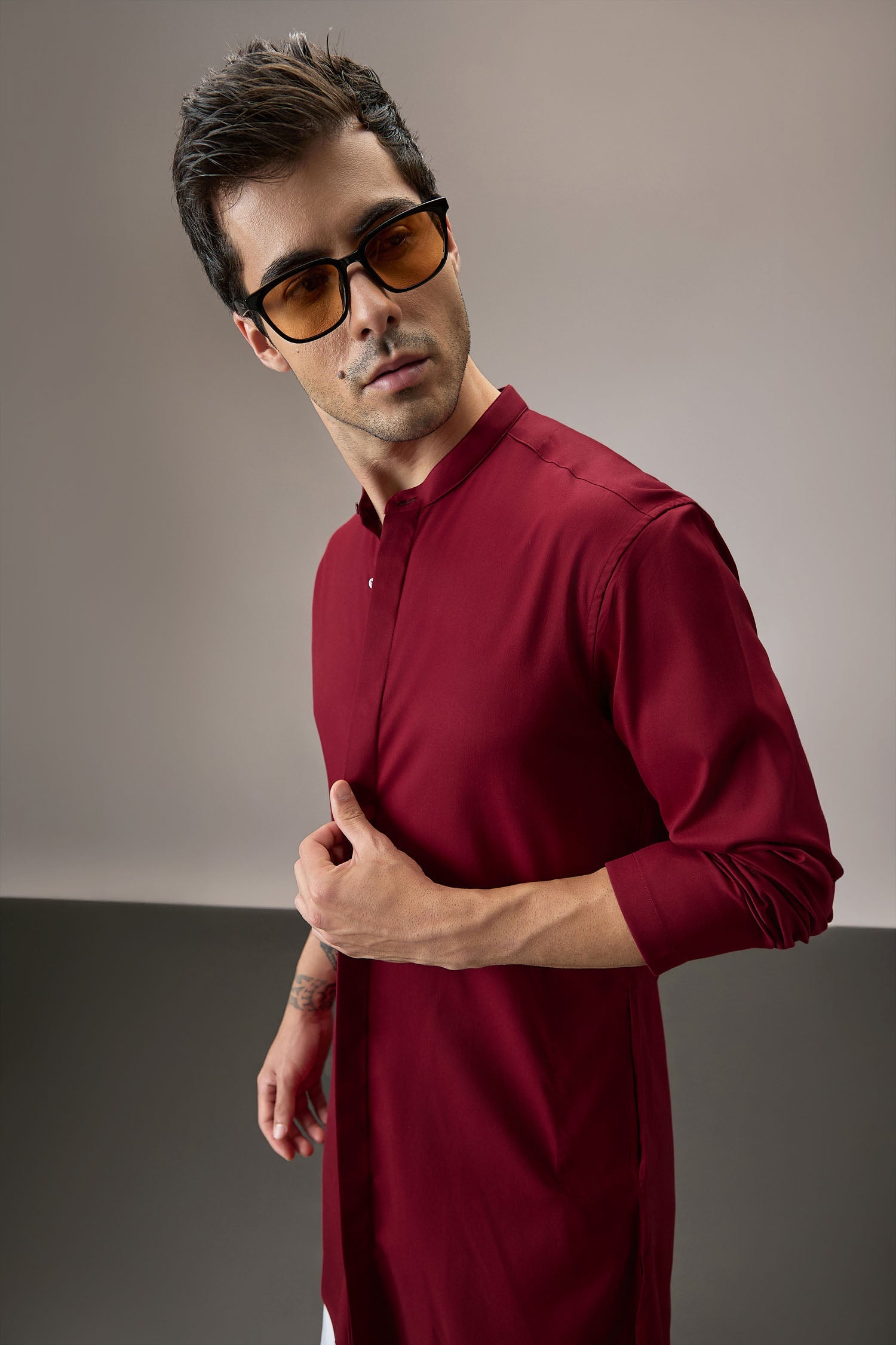 Grooms Crew - Hand Embroidered Designer Kurta - Burgundy