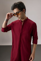 Grooms Crew - Hand Embroidered Designer Kurta - Burgundy