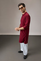 Grooms Crew - Hand Embroidered Designer Kurta - Burgundy