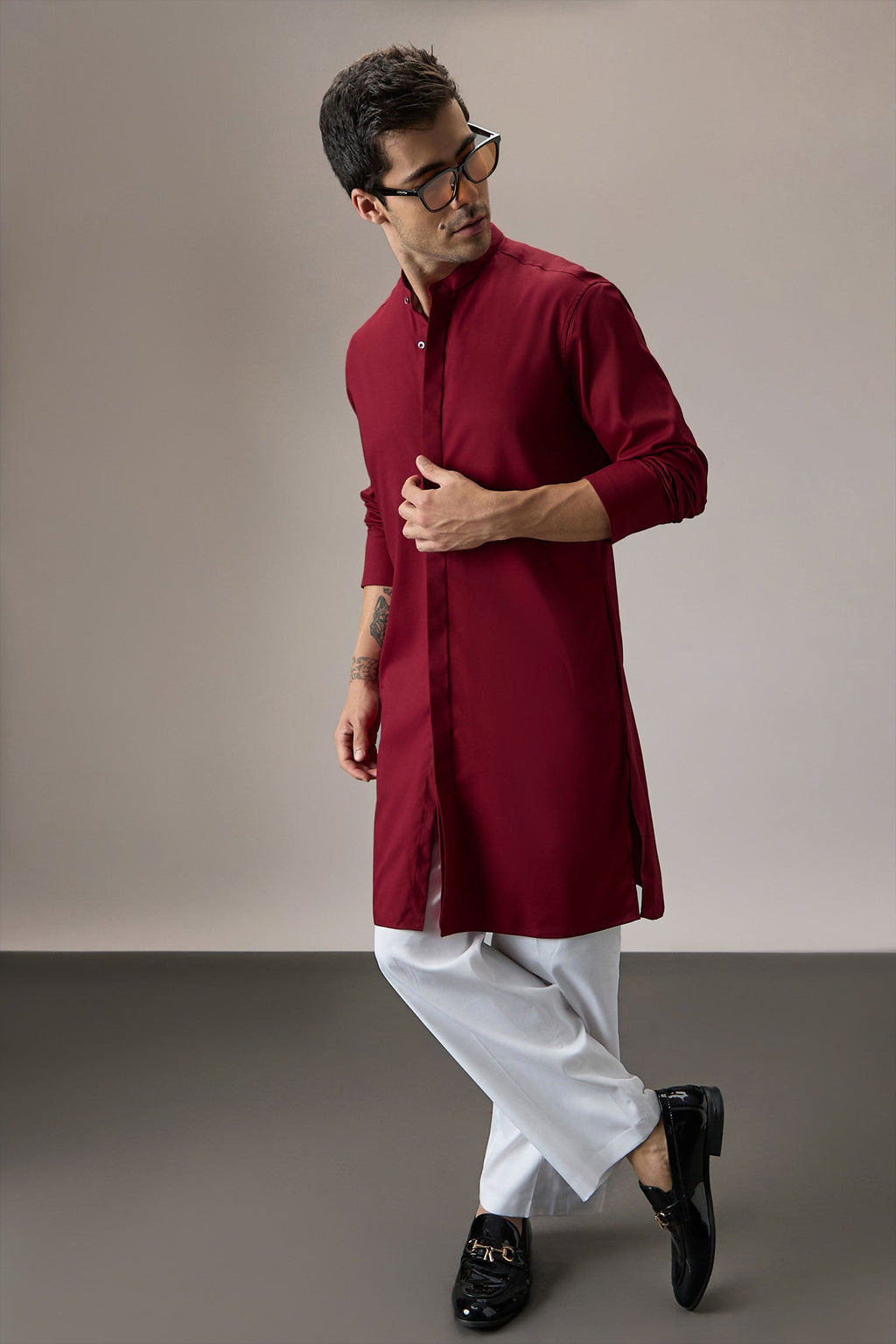 Grooms Crew - Hand Embroidered Designer Kurta - Burgundy
