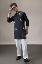 Gazelle (Deer) - Hand Embroidered Designer Kurta - Navy