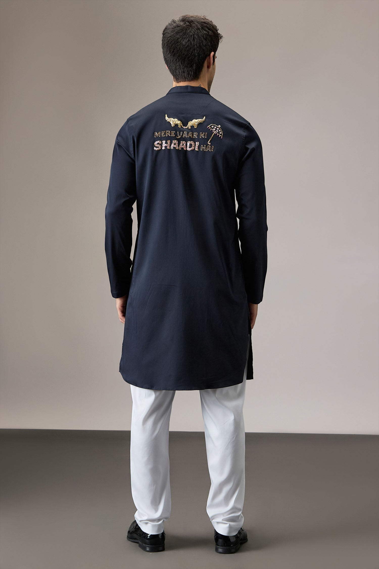 Mere Yaar Ki Shaddi Hai - Hand Embroidered Designer Kurta - Navy