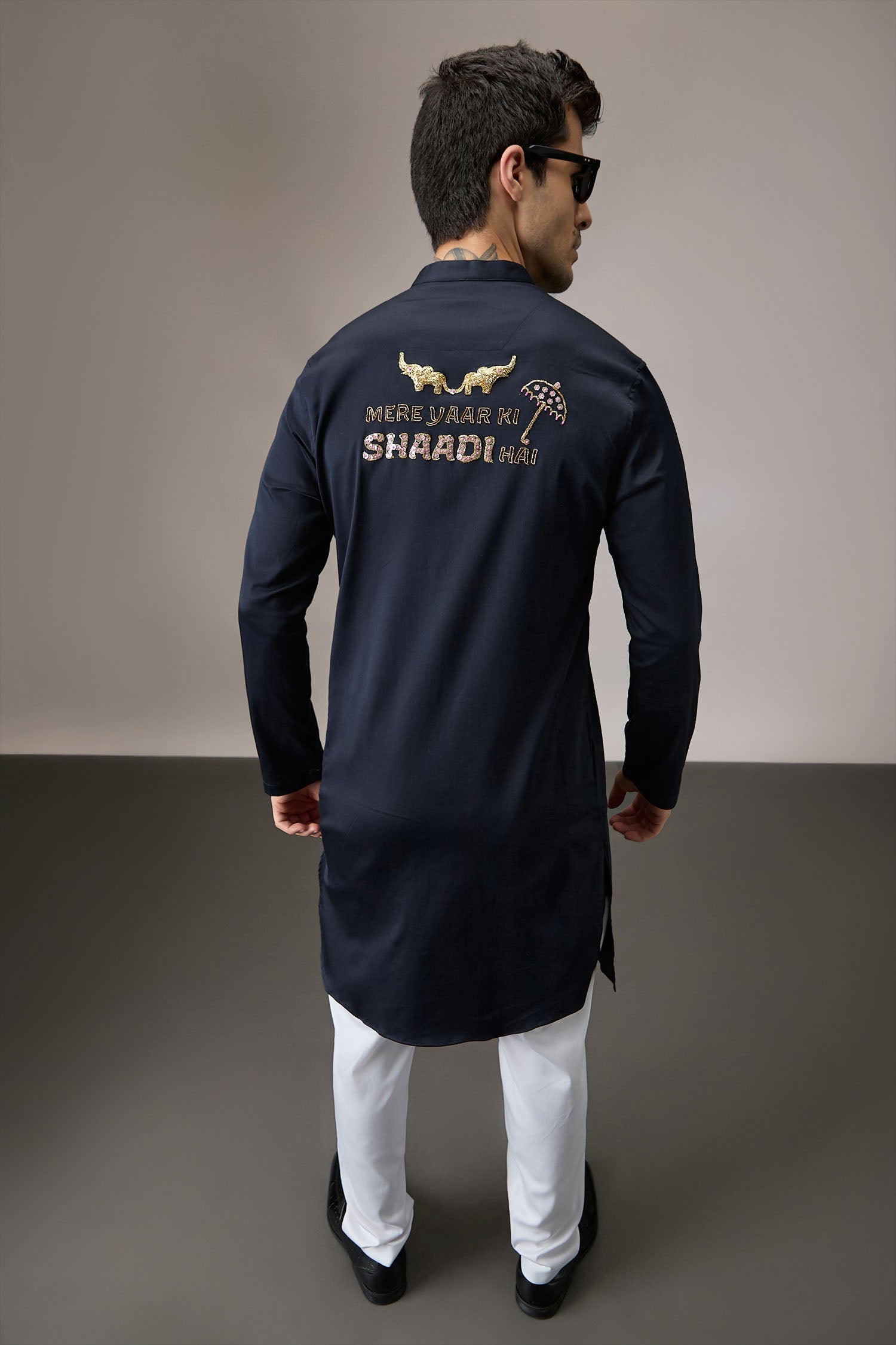 Mere Yaar Ki Shaddi Hai - Hand Embroidered Designer Kurta - Navy
