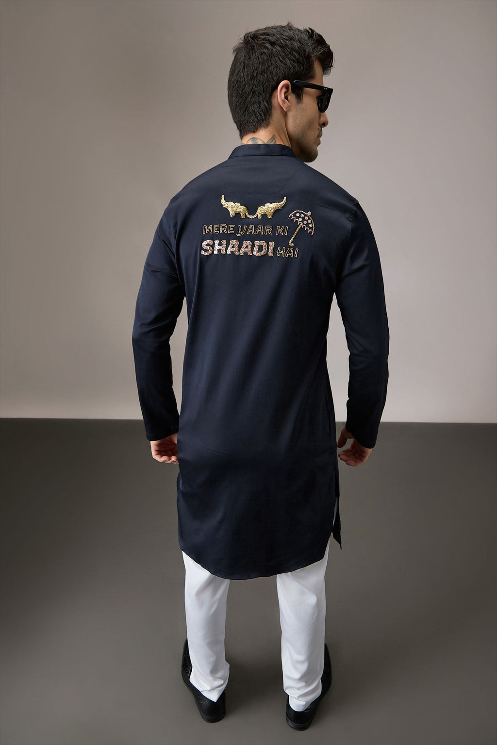 Mere Yaar Ki Shaddi Hai - Hand Embroidered Designer Kurta - Navy
