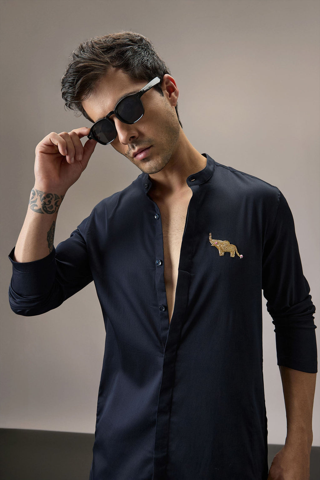 Mere Yaar Ki Shaddi Hai - Hand Embroidered Designer Kurta - Navy