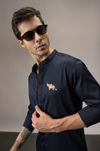 Mere Yaar Ki Shaddi Hai - Hand Embroidered Designer Kurta - Navy